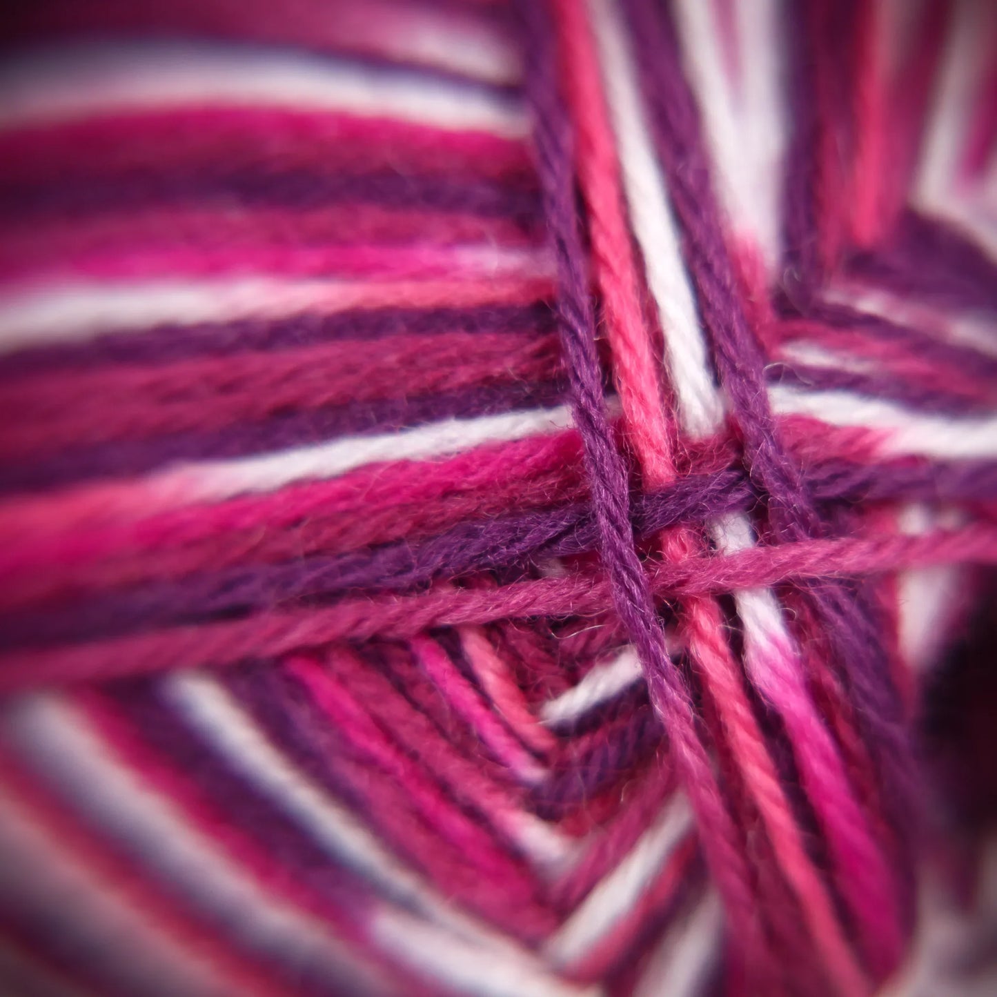 Macro image of Raspberry Ripple yarn showing tonal contrast and soft ply definition.