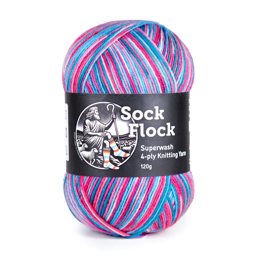 Sock Flock Superwash 4-ply Knitting Yarn (75% New Zealand Wool, 25% Nylon) - Sakura Spring (120g)
