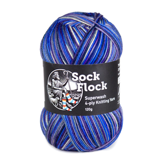 Sock Flock Superwash 4-ply Knitting Yarn (75% New Zealand Wool, 25% Nylon) - Blue Moon (120g)