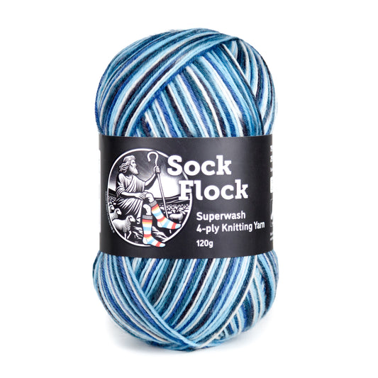 Sock Flock Superwash 4-ply Knitting Yarn (75% New Zealand Wool, 25% Nylon) - Arctic Ocean (120g)