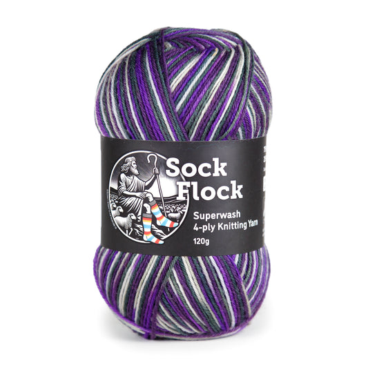 Sock Flock Superwash 4-ply Knitting Yarn (75% New Zealand Wool, 25% Nylon) - Purple Ivy (120g)
