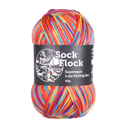 Sock Flock Superwash 4-ply Knitting Yarn (75% New Zealand Wool, 25% Nylon) - Rainbow Reef (120g)
